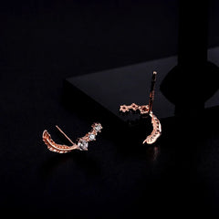 Angled view of the Sterling Silver Diamond Feather Stud Earrings