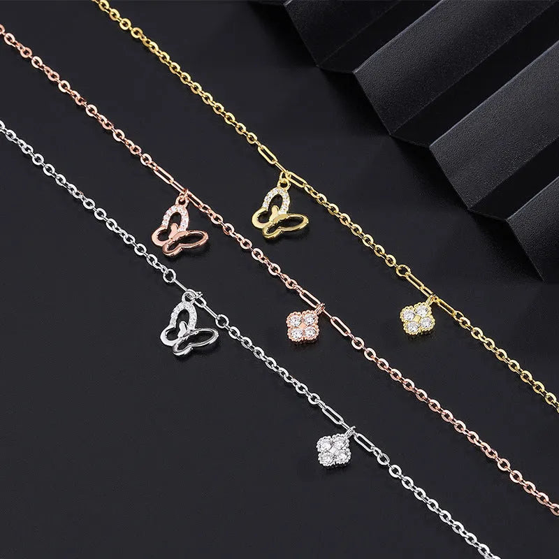 Model wearing the Sterling Silver Diamond Four-Leaf Clover Bracelets to highlight its design on the wrist