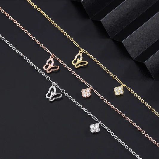 Model wearing the Sterling Silver Diamond Four-Leaf Clover Bracelets to highlight its design on the wrist