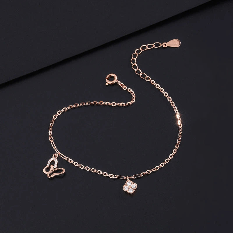 Full view of the elegant Sterling Silver Diamond Four-Leaf Clover Bracelets