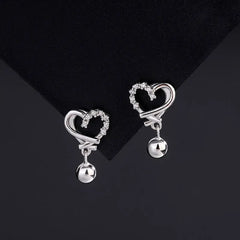 Sterling Silver Diamond Hollow Heart Bean Earrings - elegant Elk Heart Necklace