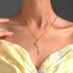 Sterling Silver Diamond Key Flower Necklace - beautiful Heart Pearl Necklace