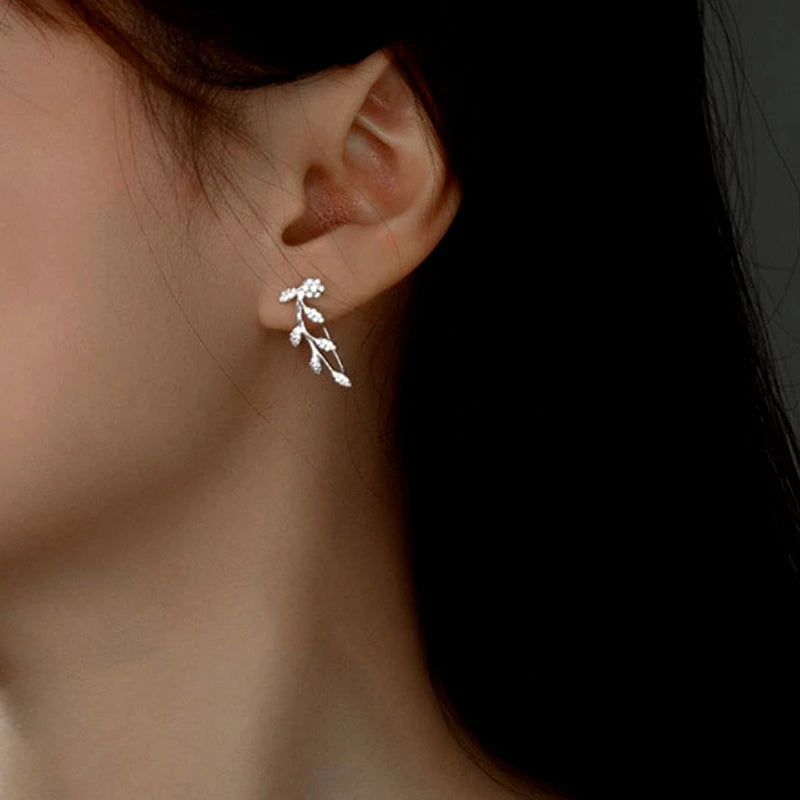 Sterling Silver Diamond Olive Branch Earrings - elegant Four-Leaf Clover Bracelet