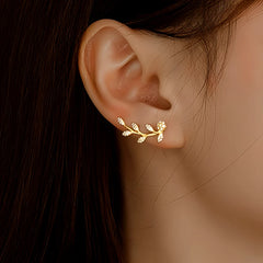 Angled view of the Sterling Silver Diamond Olive Branch Earrings