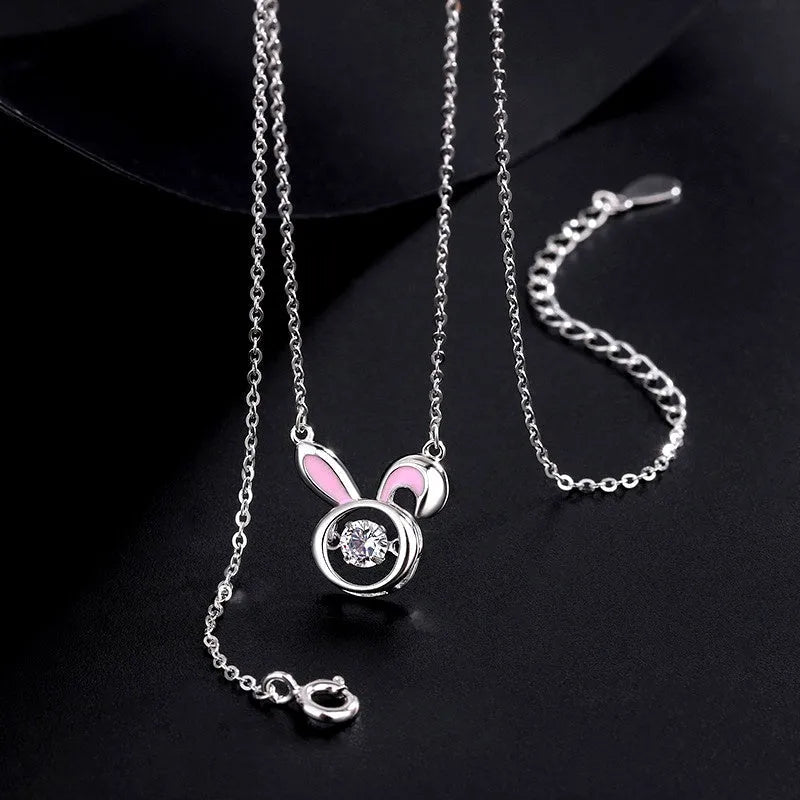 Sterling Silver Diamond Rabbit Necklaces worn to showcase its length and pendant detail