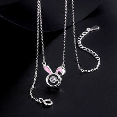 Sterling Silver Diamond Rabbit Necklaces worn to showcase its length and pendant detail