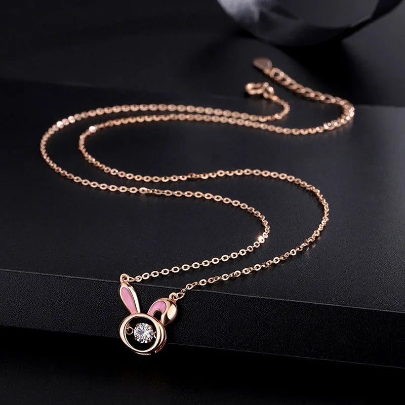 Detailed view of the Sterling Silver Diamond Rabbit Necklaces chain and pendant