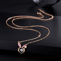 Detailed view of the Sterling Silver Diamond Rabbit Necklaces chain and pendant