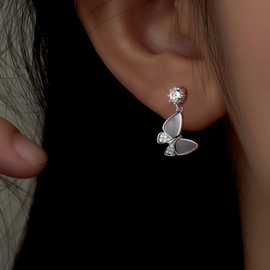 Sterling Silver Diamond Shell Butterfly Earrings - elegant Hollow Heart Necklace