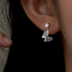 Sterling Silver Diamond Shell Butterfly Earrings - elegant Hollow Heart Necklace