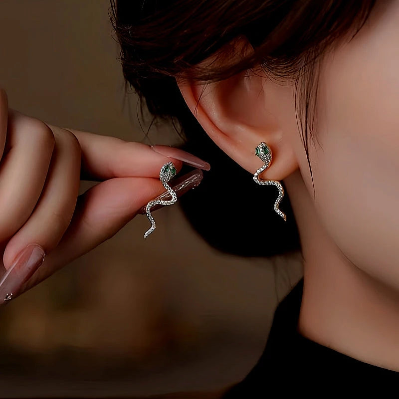 Sterling Silver Diamond Snake Earrings - elegant Pearl Drop Earrings