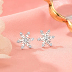 Close-up detail of the sparkling zircons and plating on the Snowflake Stud Earrings