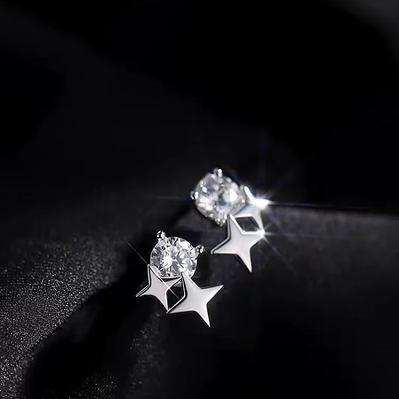 Close-up detail of the sparkling zircons and plating on the C-Shaped Earrings