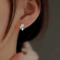 Sterling Silver Diamond Star Stud Earrings - elegant C-Shaped Earrings