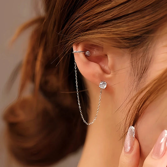 Sterling Silver Diamond Tassel Clip Earrings - elegant Olive Branch Earrings