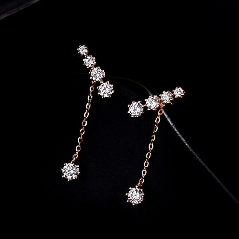Angled view of the Sterling Silver Diamond Tassel Earrings
