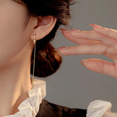 Sterling Silver Diamond Threader Earrings - elegant Diamond Pearl Earrings