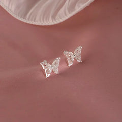 Angled view of the Sterling Silver Double-Layer Butterfly Earrings
