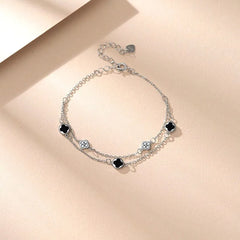 Sterling Silver Double-Layer Four-Leaf Clover Bracelets - chic Butterfly Tassel Earrings