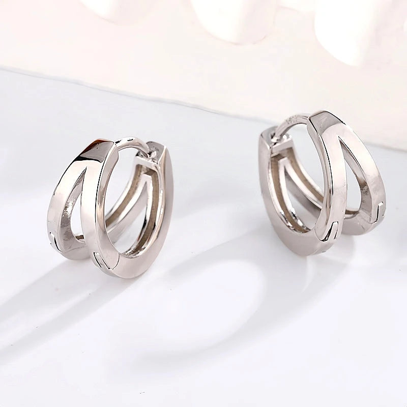 Sterling Silver Double-Layer Hoop Earrings - elegant Double Chain Ring