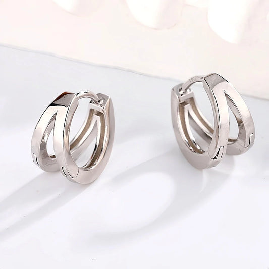 Sterling Silver Double-Layer Hoop Earrings - elegant Double Chain Ring