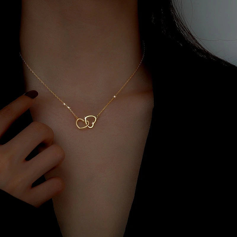 Sterling Silver Double Heart Necklaces - beautiful Snowflake Threader Earrings