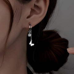 Sterling Silver Double Later Butterfly Pearl Earrings - elegant Double-Layer Necklace