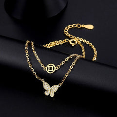 Full view of the elegant Sterling Silver Double Layer Butterfly Bracelets