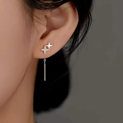 Sterling Silver Double Star Threader Earrings - elegant Daisy Stud Earrings