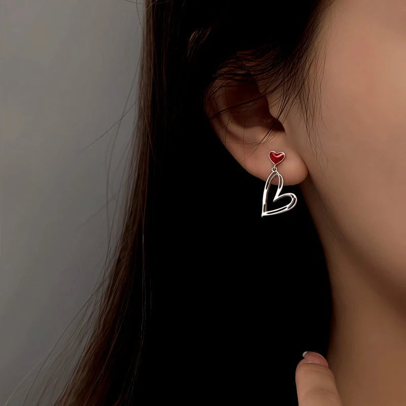 Sterling Silver Elegant Asymmetrical Heart Earrings - elegant Layered Chain Necklace