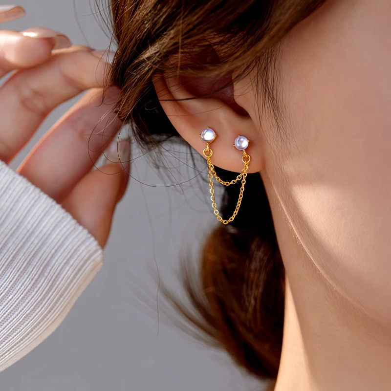 Sterling Silver Elegant Cat's Eye Stone Chain Tassel Earrings - elegant Water Drop Necklace