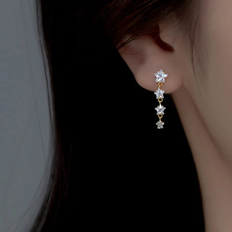 Sterling Silver Elegant Crystal Star Tassel Earrings - elegant Letter H Earrings