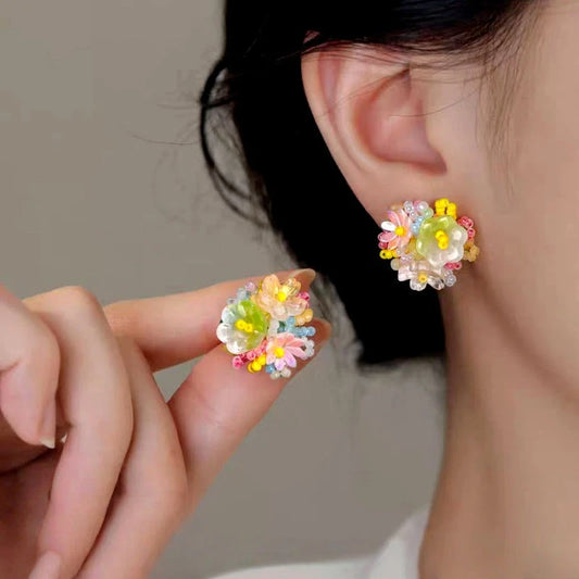 Sterling Silver Elegant Dopamine Flower Stud Earrings - elegant Face Hoop Earrings