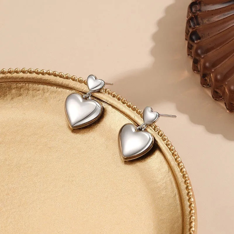 Sterling Silver Elegant Double-Heart Earrings - elegant Angel Wing Crawlers