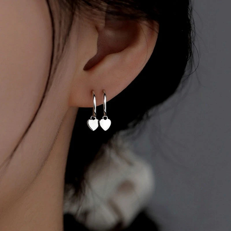 Sterling Silver Elegant Double-Layer Heart Earrings - elegant Asymmetrical Heart Earrings