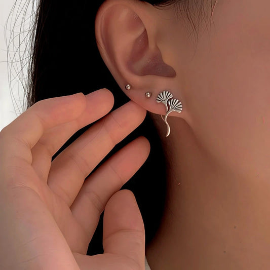 Sterling Silver Elegant Ginkgo Leaf Earrings - elegant Brushed Hoop Earrings