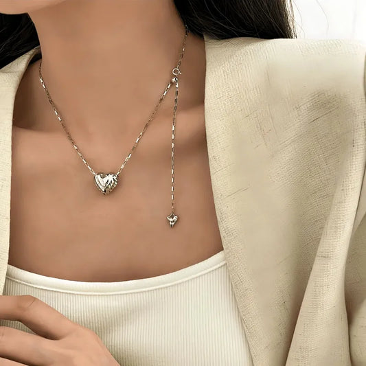 Sterling Silver Elegant Heart Necklace - beautiful Cat's Eye Earrings