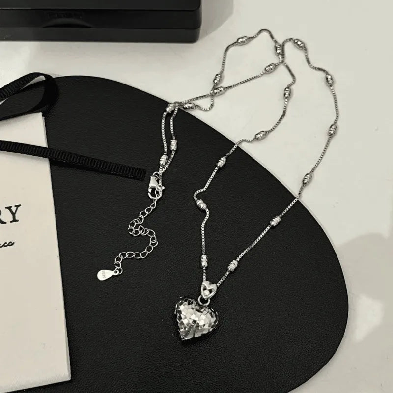 Sterling Silver Elegant Heart Necklace - beautiful Chain Tassel Earrings