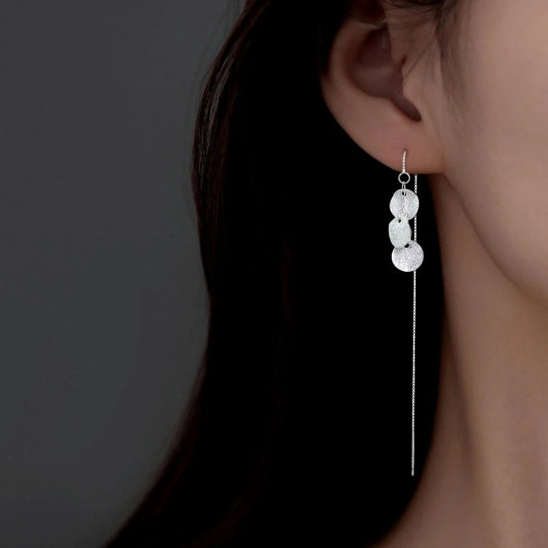 Sterling Silver Elegant Multi-Disc Threader Earrings - elegant Heart Tassel Earrings