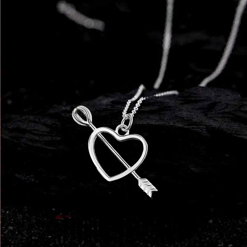 Sterling Silver Elegant One Arrow Through The Heart Clavicle Chain Necklace - beautiful Elegant Heart Necklace