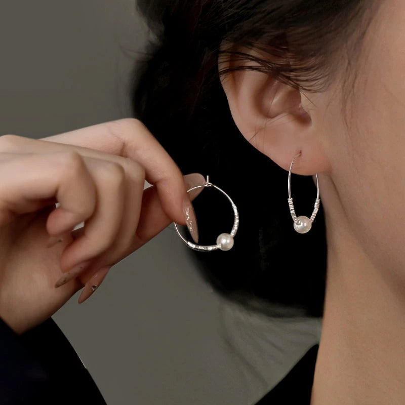 Sterling Silver Elegant Pearl Hoop Earrings - elegant Heart Pendant Necklace