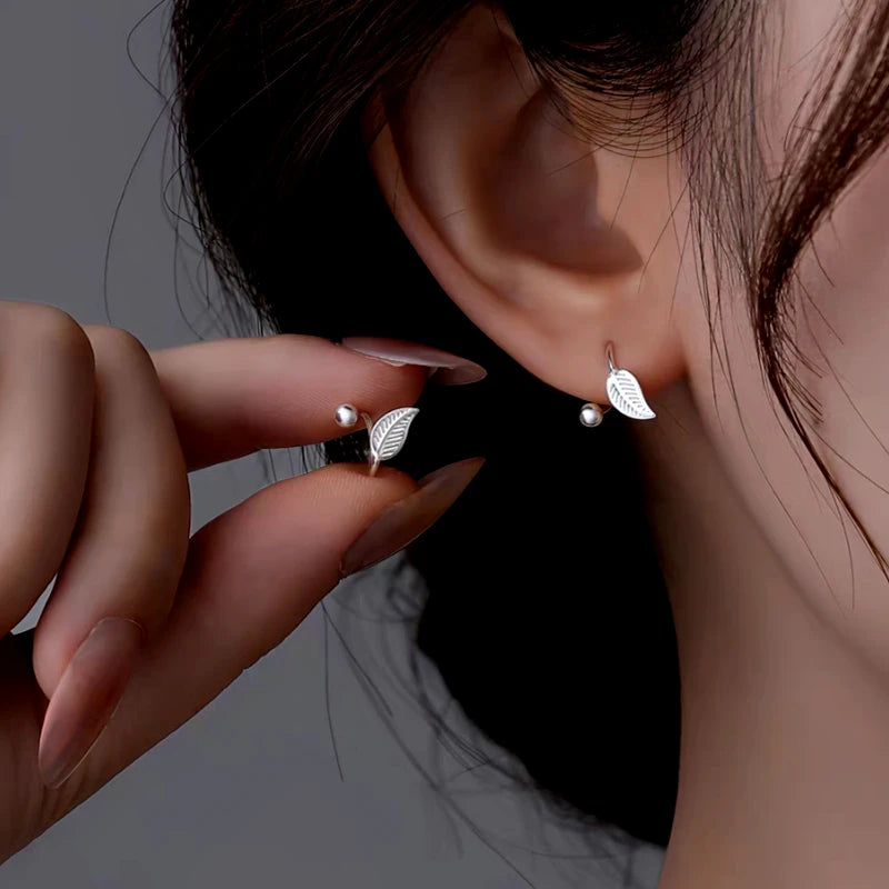 Sterling Silver Elegant Screw Leaf Earrings - elegant Heart Jacket Earrings