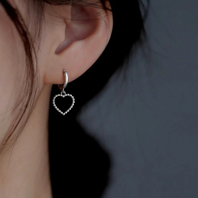 Sterling Silver Elegant Simple Hollow Heart Earrings - elegant Heart Threader Earrings