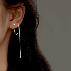 Sterling Silver Elegant Square Long Threader Earrings - elegant Square Threader Earrings