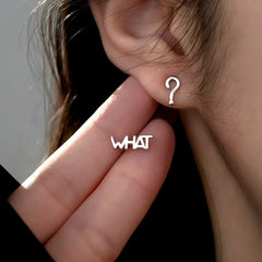 Close-up detail of the sparkling zircons and plating on the WHAT? Stud Earrings