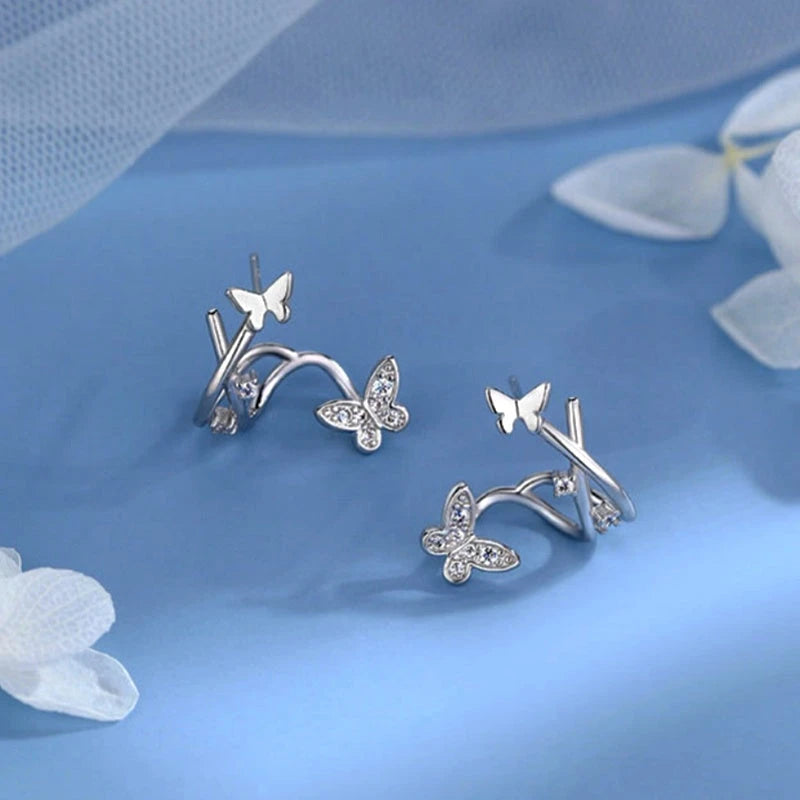 Close-up detail of the sparkling zircons and plating on the Zircon Butterfly Studs