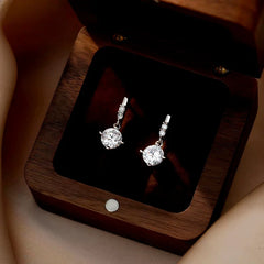Close-up detail of the sparkling zircons and plating on the Zircon Drop Earrings