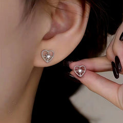 Sterling Silver Elegant Zircon Diamond Heart Studs - elegant Zircon Heart Studs