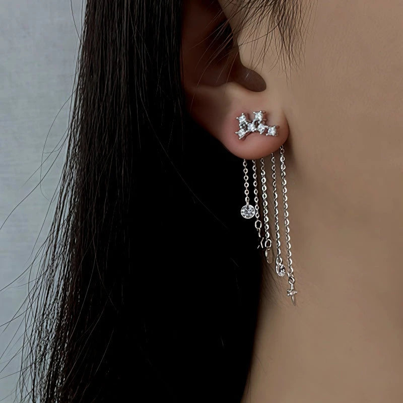 Sterling Silver Elegant Zircon Diamond Tassel Earrings - elegant Zircon Tassel Earrings