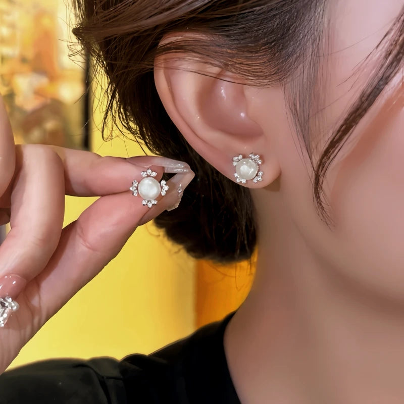 14K Golden-Plated Elegant Zircon Lucky Clover Bead Stud Earrings - elegant Clover Bead Studs